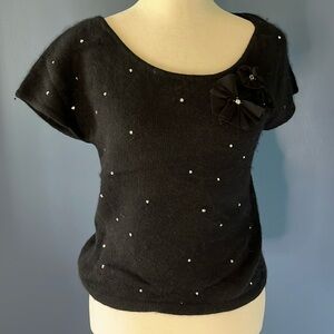 Twiggy -lambswool, angora blend sweater, scoop neck, sequins, floral lace detail